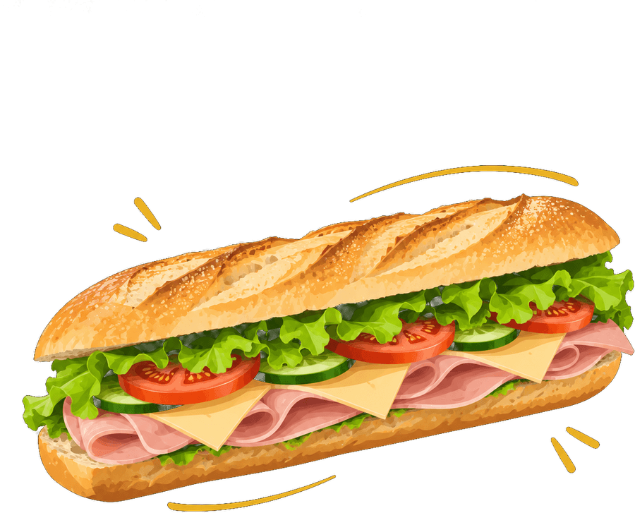 Sandwich garni jambon, fromage, salade, tomate et concombre